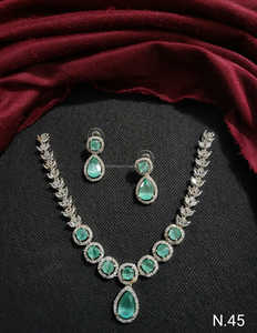 Forme de feuille élégant diamant américain plaqué argent goutte d'eau conception Simple collier clouté avec ensemble de bijoux de boucles d'oreilles assorties - Product Image 5