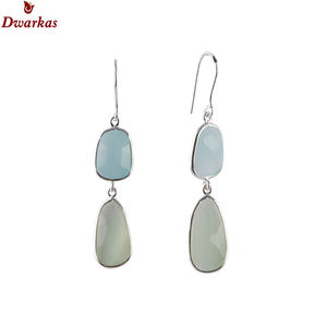 Pendientes clásicos elegantes y modernos para mujer, pendientes de plata de ley 925 con piedras preciosas de calcedonia multicolor, regalo para fiesta de aniversario - Product Image 1