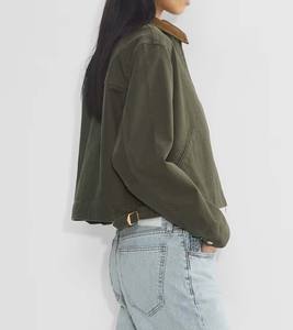 Chaqueta de trabajo de lona para hombre, resistente, estilo vintage, de lona de algodón, con cierre de cremallera, cuello de pana y bolsillo en el pecho. - Product Image 4