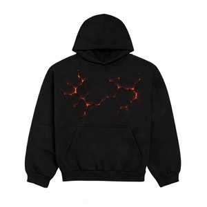 Sweat-shirt à capuche noir pour homme OEM ODM avec imprimé effet fissures de lave sur le devant, streetwear d'automne, fabrication sur mesure avec logo personnalisé - Product Image 4