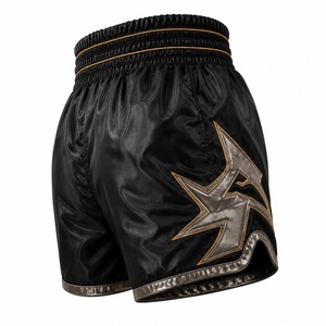 Shorts de boxe unisexe noirs avec imprimé étoile dorée, respirants, durables, légers, séchage rapide, en polyester, pour arts martiaux, sans coutures - Product Image 5