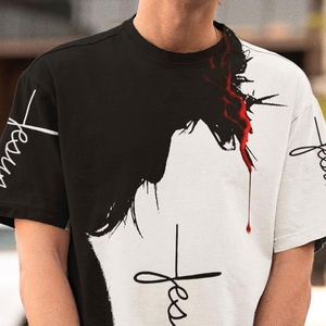 เสื้อยืดคอกลมแขนสั้นของผู้ชายออกแบบได้ตามต้องการด้วยผ้าโพลีเอสเตอร์ถักแบบธรรมดาระบายอากาศได้สีดำสีขาวพิมพ์ลาย - Product Image 2