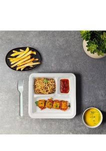 Bandeja Cuadrada de Bagazo Compostable de 3 Compartimentos, Bandeja Desechable para Comida, Contenedor Biodegradable para Alimentos, Venta Caliente - Product Image 4
