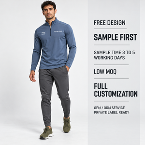 Men's Winter Quarter <b>Zip</b> Sports T-<b>Shirt</b> 100% Cotton Performance Knit Quick Dry Workout Top OEM Activewear - Product Image 3