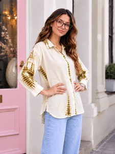 เสื้อเชิ้ตผู้หญิงแบบมีกระดุม ลายมัดย้อม ทรงหลวม แขนยาว ผ้าฝ้าย สไตล์ลำลอง สำหรับฤดูใบไม้ผลิและฤดูร้อน - Product Image 3