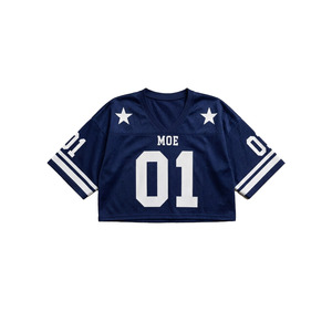 Camiseta Deportiva Retro Varsity para Mujer, con Hombros Caídos, Malla Azul, Diseño de Estrella Personalizado, Estilo Chic - Product Image 4