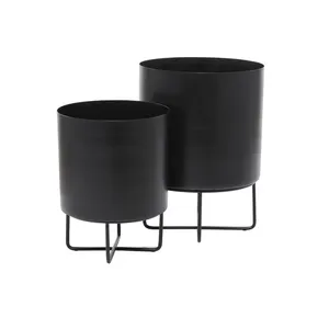 Ensemble de 2 jardinières en métal noir avec supports surélevés, pots de fleurs modernes pour l'intérieur, 12 et 10 pouces, pour la décoration de la maison, du bureau et du jardin - Product Image 4