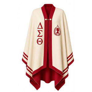 Delta Sigma Theta Embroidered Poncho <b>Red</b> Cream Letter Print Batwing Sleeve Long <b>Cardigan</b> Women's All Seasons Wool Shawl - Product Image 5