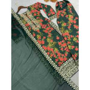 Conjunto de Top y Pantalones Palazzo con Estampado Digital Elegante para Mujer, con Bordado y Dupatta - Product Image 3