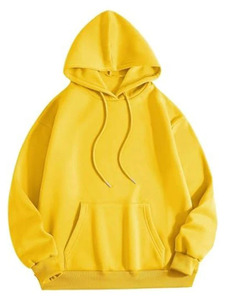 Unisex <b>Yellow</b> Hooded Sweatshirt Solid Color Casual Loose Fit Full Sleeve With Drawstring And Side Pockets Autumn Wear - Product Image 1