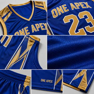 Ensemble Maillot et Short de Basketball Personnalisé Bleu et Or pour Hommes – Respirant, Séchage Rapide, Tenue de Sport d'Équipe – Vente en Gros OEM ODM Professionnel - Product Image 5