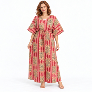 Vestido largo bohemio para mujer, manga media murciélago, estampado animal, línea A, vestido informal de verano - Product Image 1