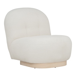 Fauteuil lounge contemporain rembourré en tissu blanc doux avec pieds en bois massif robustes pour chambres et salons - Product Image 1