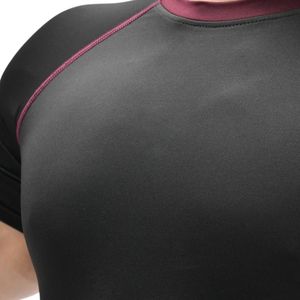 <b>Black</b> Burgundy Men Short Sleeve Athletic T <b>Shirt</b> Contrast Seam Crew Neck Compression Slim Fit Training Workout Sports Gym <b>Tee</b> - Product Image 3