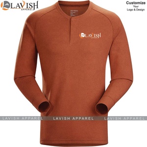 OEM Henley hombres camisetas 100% algodón sólido manga larga diseño de moda Delgado botón Casual prendas de vestir Popular Camiseta de punto para - Product Image 2