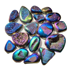 Cabochons en quartz druzy de titane multicolores de haute qualité, pierres précieuses naturelles en vrac, formes variées, 20-45 mm, 10-20 g, pour la fabrication de bijoux - Product Image 5