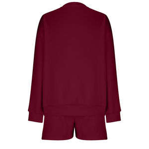 <b>Womens</b> Burgundy Solid Crew Neck Oversized Sweatshirt and <b>Shorts</b> Set <b>Long</b> Sleeve Casual Streetwear Activewear OEM ODM Wholesale - Product Image 2