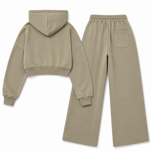 Ensemble décontracté pour femmes, gris pierre, avec veste courte zippée et pantalon large, personnalisable avec logo, OEM, ODM, marque privée, fournisseur en gros - Product Image 4