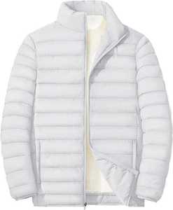 <b>Men's</b> <b>White</b> Stand Collar <b>Puffer</b> <b>Jacket</b> Zipper Closure Windproof Casual Style Polyester Wadding Winter Wear Regular Length - Product Image 6