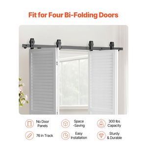 Kit Binario per Porta Scorrevole a Soffietto (Barn Door) da 76 Pollici, Montaggio Superiore, Resistente, Facile Installazione, Scorrimento Fluido e Silenzioso - Product Image 2
