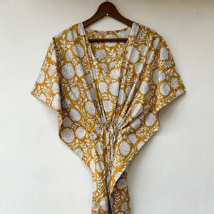 Vestido Kaftán sin Mangas de Algodón con Estampado Floral Tropical, Estilo Casual de Verano para Mujer, Playa, Islas del Pacífico Asiático - Product Image 1