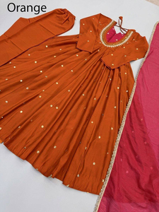 Élégant ensemble Anarkali rose et beige brodé, Salwar Kameez avec travail de miroir pour femme, robe de mariage indienne traditionnelle - Product Image 2