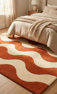 Alfombra de Lana Tufted Hecha a Mano de Primera Calidad con Diseño Abstracto de Ondas, Antideslizante, de Pelo Medio, Moderna, para Sala de Estar y Dormitorio - Product Image 3