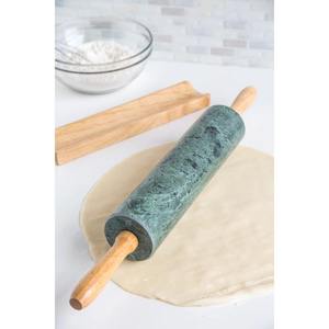 Rouleau à pâtisserie en pierre verte de qualité supérieure avec poignées et support en bois, idéal pour la préparation de chapati, paratha et pain, fabriqué en Inde - Product Image 3
