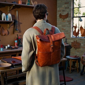 Jet Setter <b>Leather</b> Roll Top <b>Backpack</b> Sleek Design Rucksack For International Travelers Laptop Bag LRTB-0164 - Product Image 5