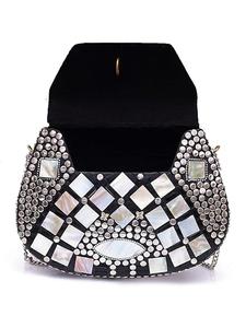 Stone Clutch <b>Bag</b> with Metal <b>Silver</b> <b>Evening</b> Ready to Ship Fashionable Resin Brass Mosaic Zipper Closure - Product Image 2