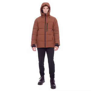 Wholesale Streetwear Clothing Supplier Men's Brown Hooded Puffer Down Jacket Zip Up Thick Filling Regular Fit Jacket Winter <b>Coat</b> - Product Image 3