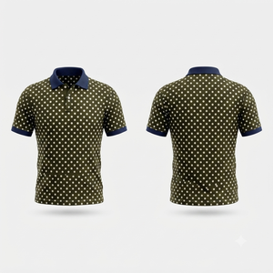 เสื้อโปโลผู้ชายสีเขียวมะกอกลายจุด แขนสั้น ผ้าถัก สไตล์ลำลอง - Product Image 1