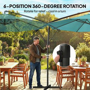 Ombrellone da Patio Blu Cielo da 3 Metri con Copertura, a Sbalzo, con Manovella Girevole a 360° e Inclinazione, per Applicazioni in Palestra, Raggio 2,7m - Product Image 6