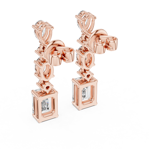 Ensemble de boucles d'oreilles pendantes UNIQUE pour femmes, plaqué rhodium, or rose 18 carats, diamants de laboratoire 2,8 carats, taille mixte, pour le quotidien, le bureau et les événements élégants - Product Image 3