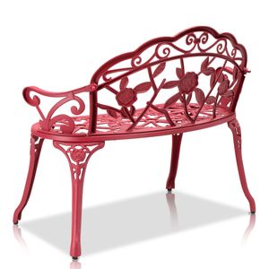 Panca da Esterno in Alluminio Pressofuso con Motivo Rosa Rossa Rustica e Gambe Curve per Hotel, Centri Commerciali, Parchi, Porticati - Ispirata alle Panchine in Legno da Parco - Product Image 1