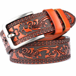 Estern-Cinturón de cuero occidental tallado a mano con flores en relieve, 3 colores variados - Product Image 3