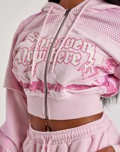 Sudadera con capucha de algodón de 500 GSM para mujer, con cremallera completa, manga larga, forro deportivo, talla grande, estampada, para invierno - Product Image 3