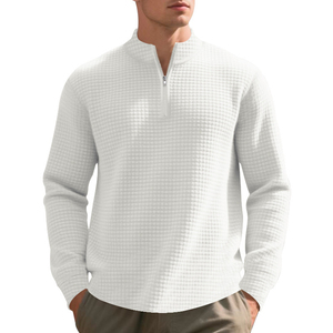 Suéter de Punto para Hombre, Color Azul Marino, 100% Lana, con Cierre de Cremallera 1/4, Manga Larga, Color Sólido, para Otoño - Product Image 4