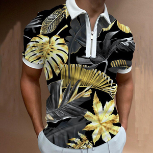 Camisa de Hombre de Algodón Negro de Manga Corta, Tejida, con Estampado de Cadena Dorada, Botones al Frente, Impresión Digital, Estilo Casual, Corte Regular - Product Image 4