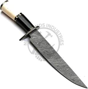 Nouveau couteau de chasse en acier Damas sur mesure avec manche en corne de buffle et os de chameau, lame fixe aiguisée, couteau Bowie, couteau de survie en plein air - Product Image 1