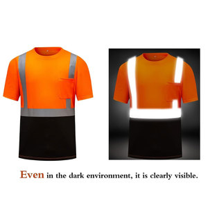 High Visibility Reflective Safety Eco-Friendly T-Shirt Men Short Sleeve <b>Orange</b> Black Color Workwear Style Quick Dry 100% Cotton - Product Image 4
