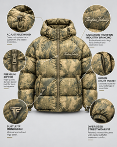 Veste matelassée camouflage Thorfinn Industry pour homme, à capuche, coupe-vent, hiver, décontractée, épaisse, rembourrage en polyester, fermeture éclair sur le devant, broderie - Product Image 4