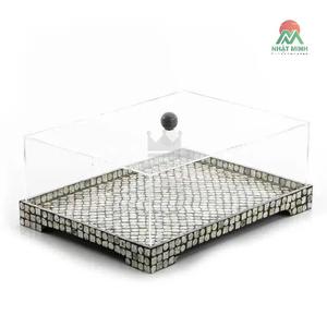 Plateau de service de haute qualité en nacre incrustée avec couvercle en acrylique, plateau à chocolat en mosaïque de coquillages pour le Ramadan - Product Image 4