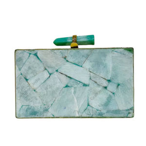 Amazonite Gemstone Panel Clutch with Natural Stone Handle <b>Gold</b> Tone Metal Frame Handcrafted Statement <b>Bag</b> <b>for</b> parties <b>weddings</b> - Product Image 1