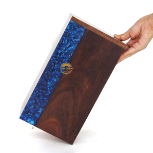 Ocean Inspired Resin & Natural Wood Cremation Urn Handmade Blue Wave Funeral Ashes <b>Box</b> by AYAANS - Product Image 3