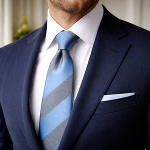 <b>Tie</b> Benon 100% Silk Sky Blue Grey Stripe <b>Tie</b> | Pocket Square <b>Set</b> Paisley Floral Animal Pattern | Formal Wedding | Business Wear. - Product Image 2