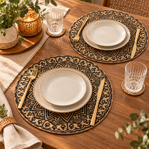 <b>Round</b> Bohemian Geometric Printed <b>Place</b> <b>Mat</b> with Mandala Design for Home Use - Product Image 2
