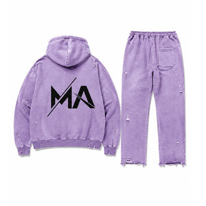 Ensemble de survêtement vintage délavé à capuche en coton 100% (450 g/m²) style streetwear pour adulte - Product Image 2