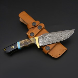 Cuchillo de Caza Personalizado Hecho a Mano de Acero de Damasco de Grado Industrial, Punta Caída, Hoja Recta, Mango de Madera Pakka - Product Image 6