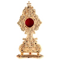 Reliquaire/Monstrance en laiton antique finition dorée, design traditionnel, croix rouge centrale, pour table, durable, en métal, pour salon